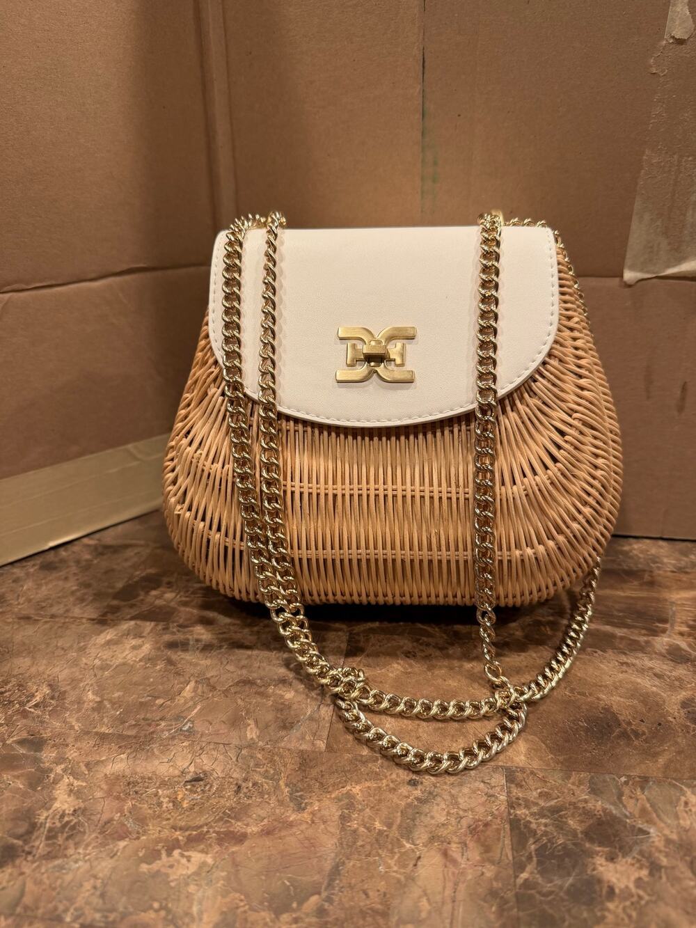 Sam Edelman Millie Flap Basket Bag - Natural/White